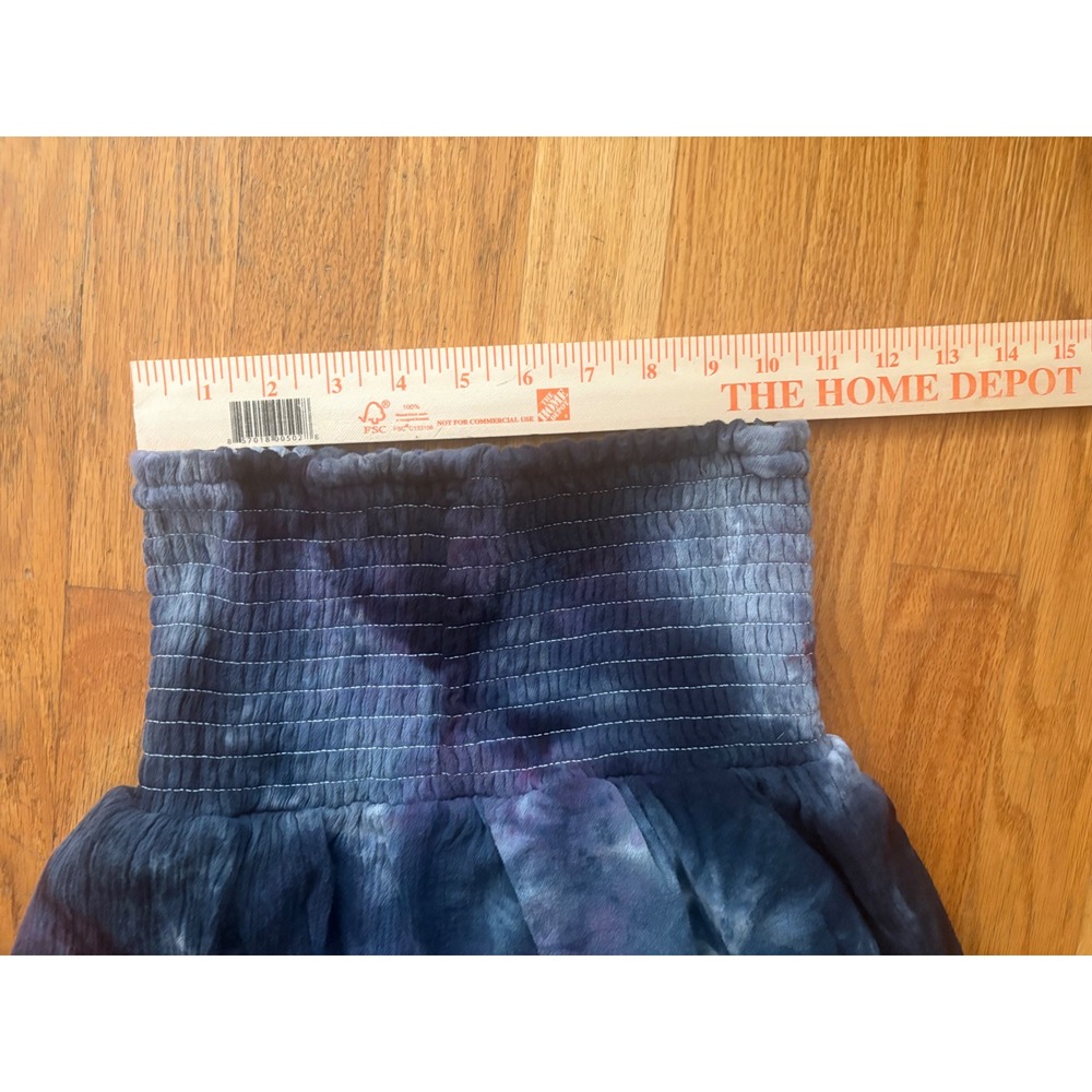 Wild Fable‎ Upcycled Ice Dye Smocked Waist Handkerchief Hem Skirt Blue Purple XS